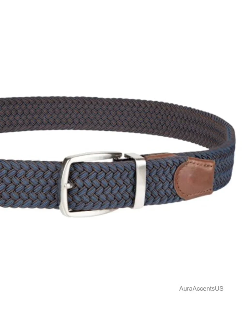Reversible Stretch Web Belt with Leather Trim for Men